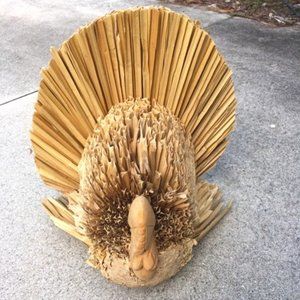 Vintage Handmade Corn Husk TURKEY Fall Table Center Piece Decoration 16.5x13.5